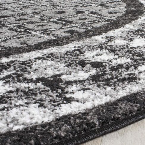 SAFAVIEH Adirondack Collection Area Rug - 6' Round, Black & Silver, Distressed Design, Non-Shedding & Easy Care, Ideal for High Traffic Areas in Living Room, Bedroom (ADR110A) in Saudi Arabia