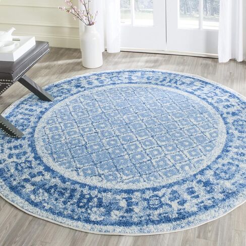 SAFAVIEH Adirondack Collection Area Rug - 6' Round, Black & Silver, Distressed Design, Non-Shedding & Easy Care, Ideal for High Traffic Areas in Living Room, Bedroom (ADR110A) in Saudi Arabia