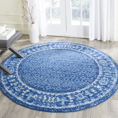 SAFAVIEH Adirondack Collection Area Rug - 6' Round, Black & Silver, Distressed Design, Non-Shedding & Easy Care, Ideal for High Traffic Areas in Living Room, Bedroom (ADR110A) in Saudi Arabia