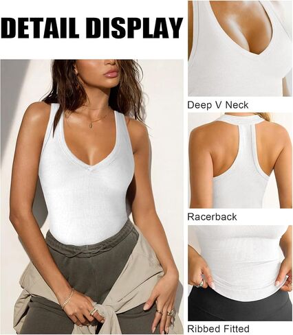Womens Low Cut Deep V Neck Racerback Tank Tops for Women Summer Workout Yoga Sport Ribbed Fitted Cotton Clothes in Saudi Arabia