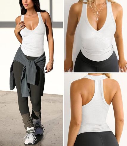 Womens Low Cut Deep V Neck Racerback Tank Tops for Women Summer Workout Yoga Sport Ribbed Fitted Cotton Clothes in Saudi Arabia