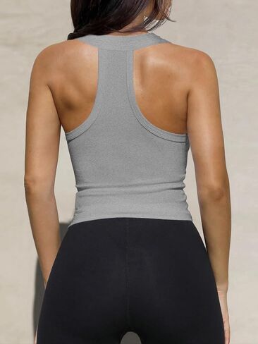 Womens Low Cut Deep V Neck Racerback Tank Tops for Women Summer Workout Yoga Sport Ribbed Fitted Cotton Clothes in Saudi Arabia