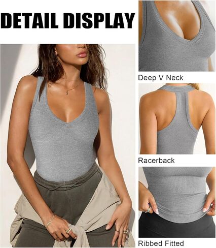 Womens Low Cut Deep V Neck Racerback Tank Tops for Women Summer Workout Yoga Sport Ribbed Fitted Cotton Clothes in Saudi Arabia
