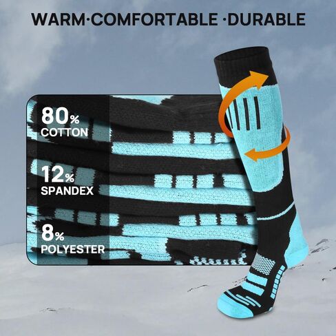 JBM زوجان من جوارب التزلج على الجليد للنساء للتزلج على الجليد، جوارب حرارية شتوية دافئة، فوق ربلة الساق مانعة للانزلاق in Kuwait