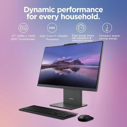 لينوفو 2024 IdeaCentre I AIO، شاشة لمس QHD مقاس 27 بوصة، انتل كور i7-13620H، ذاكرة وصول عشوائي DDR5 سعة 64 جيجابايت، محرك أقراص SSD سعة 4 تيرابايت، كاميرا تعمل بالأشعة تحت الحمراء، لوحة مفاتيح وماوس لاسلكي، قاعدة شحن لاسلكية، HDMI، RJ45، واي فاي 6، ويندوز in Saudi Arabia