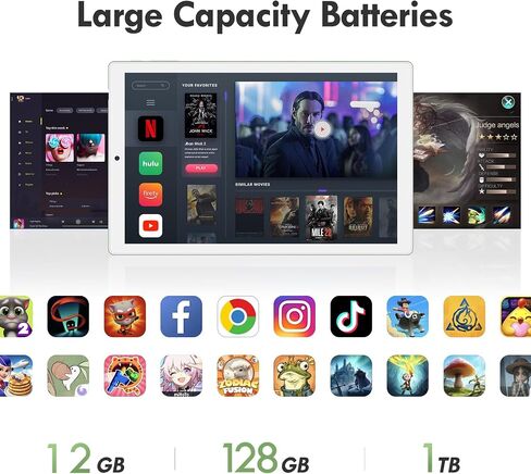 تابلت 10 بوصة أندرويد 13، ذاكرة وصول عشوائي 12 جيجابايت، ذاكرة تخزين داخلية 128 جيجابايت، 1 تيرابايت قابلة للتوسيع، ثماني النواة، 5+13 كاميرات مزدوجة، الجيل الرابع LTE، بلوتوث، بطارية 8000 مللي أمبير في الساعة (أسود) in Saudi Arabia