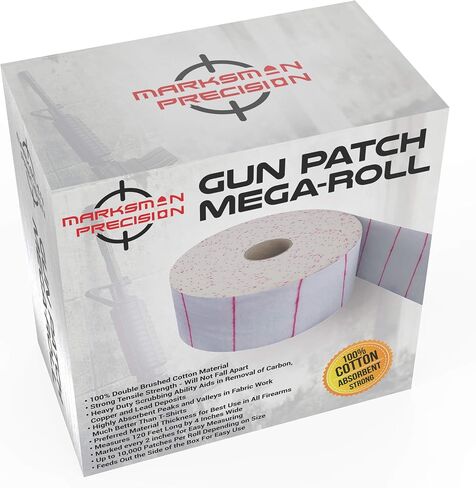 Gun Patch MEGA-ROLL - قماش قطني قوي 100٪ ناعم مزدوج - 10000 رقعة ماصة - مقطوعة حسب الحجم - مسدس بندقية نظيف مسدس مسحوق أسود مسدس - صيد الرماية in Saudi Arabia