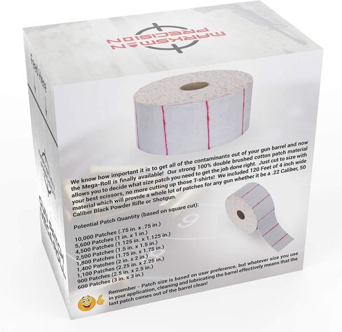 Gun Patch MEGA-ROLL - قماش قطني قوي 100٪ ناعم مزدوج - 10000 رقعة ماصة - مقطوعة حسب الحجم - مسدس بندقية نظيف مسدس مسحوق أسود مسدس - صيد الرماية in Saudi Arabia