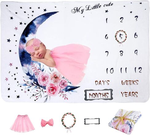 Baby Monthly Milestone Blanket - Nursery Decor for Newborn Baby Shower - Personalized Soft Fleece First Year with Days/Weeks/Months/Years - Markers & Frame &12 Stickers Included - Large 55"x40" in Saudi Arabia