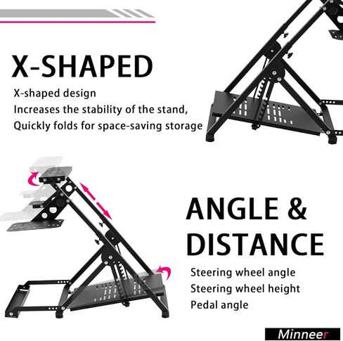 Minneer Flight racing simulator cockpit Foldable Steering Wheel Stand with Seat Fixing Slot, Fits for Logitech/Thrustmaster/Fanatec X56/X52/G29/G923/T248/T300/TSPC game wheel Excluding Wheel, Pedals in Kuwait