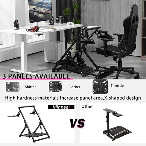 Minneer Flight racing simulator cockpit Foldable Steering Wheel Stand with Seat Fixing Slot, Fits for Logitech/Thrustmaster/Fanatec X56/X52/G29/G923/T248/T300/TSPC game wheel Excluding Wheel, Pedals in Kuwait