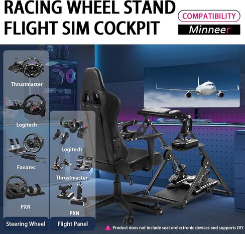 Minneer Flight racing simulator cockpit Foldable Steering Wheel Stand with Seat Fixing Slot, Fits for Logitech/Thrustmaster/Fanatec X56/X52/G29/G923/T248/T300/TSPC game wheel Excluding Wheel, Pedals in Kuwait