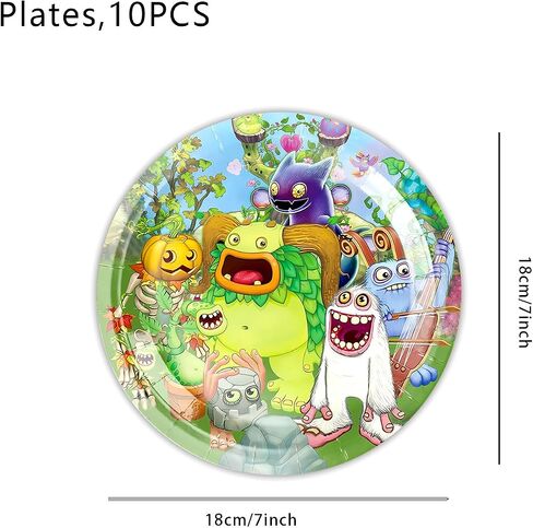 singing monsters birthday party decorations party supplies includes tablecloth, dinner plates, stickers, forks, decals in Saudi Arabia