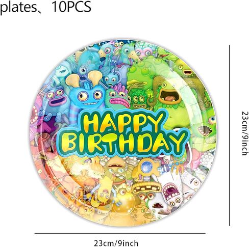 singing monsters birthday party decorations party supplies includes tablecloth, dinner plates, stickers, forks, decals in Saudi Arabia
