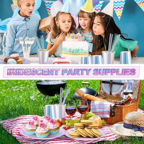 زينة الحفلات قزحية الألوان، مستلزمات أعياد الميلاد ثلاثية الأبعاد، مجموعة أدوات مائدة للحفلات قزحية الألوان، أطباق ورقية ثلاثية الأبعاد، مناديل أكواب، القش، لافتة مفرش المائدة لحفلات أعياد الميلاد، يخدم 25 in Kuwait