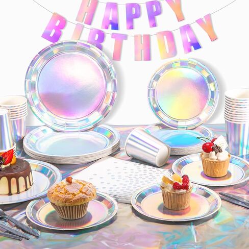 زينة الحفلات قزحية الألوان، مستلزمات أعياد الميلاد ثلاثية الأبعاد، مجموعة أدوات مائدة للحفلات قزحية الألوان، أطباق ورقية ثلاثية الأبعاد، مناديل أكواب، القش، لافتة مفرش المائدة لحفلات أعياد الميلاد، يخدم 25 in Kuwait
