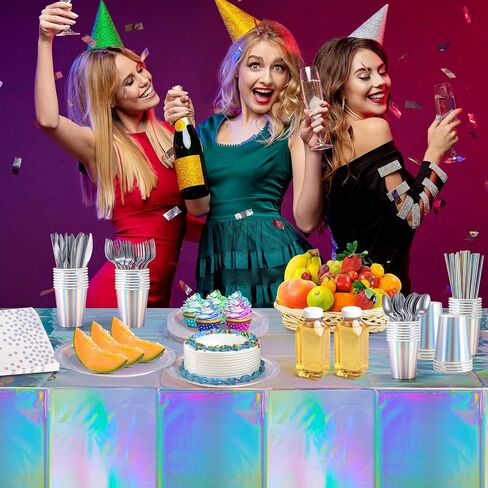 زينة الحفلات قزحية الألوان، مستلزمات أعياد الميلاد ثلاثية الأبعاد، مجموعة أدوات مائدة للحفلات قزحية الألوان، أطباق ورقية ثلاثية الأبعاد، مناديل أكواب، القش، لافتة مفرش المائدة لحفلات أعياد الميلاد، يخدم 25 in Kuwait