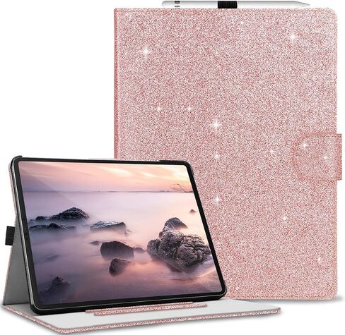 Fingic iPad Air 13 inch Case 2024,iPad Pro 12.9 inch 2022/2021/2020/2018 Case Glitter with Pencil Holder PU Leather Folio Smart Stand Magnetic Auto Wake/Sleep Shockproof Case for iPad Pro 12.9 6/5/4/3 in Saudi Arabia
