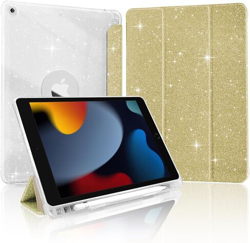 حافظة TopPerfekt لجهاز iPad الجيل التاسع / iPad الجيل الثامن / iPad الجيل السابع 10.2 بوصة (2021/2020/2019)، حافظة قابلة للطي لامعة لامعة مع حامل أقلام رصاص، نوم/استيقاظ تلقائي - فضي in Kuwait