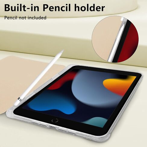 حافظة TopPerfekt لجهاز iPad الجيل التاسع / iPad الجيل الثامن / iPad الجيل السابع 10.2 بوصة (2021/2020/2019)، حافظة قابلة للطي لامعة لامعة مع حامل أقلام رصاص، نوم/استيقاظ تلقائي - فضي in Kuwait
