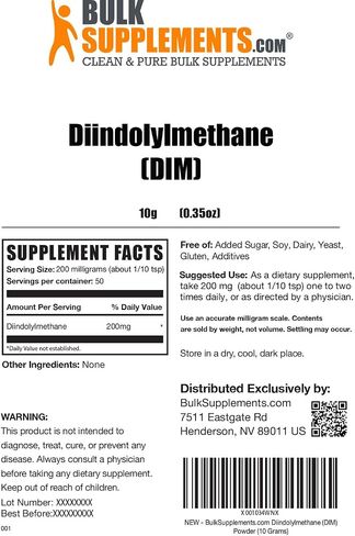 BulkSupplements.com Diindolylmethane (DIM) Powder - Progesterone Supplements - Estrogen Blocker - Dim Supplement - Acne Supplements - Estrogen Blocker For Men (100 Grams - 3.5 oz) in Saudi Arabia