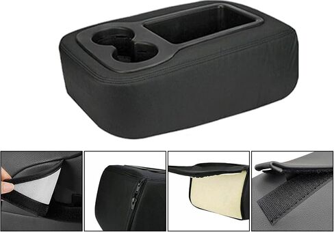 Black Leather Center Console Jump Armrest Cover Compatible with Silverado Sierra Tahoe Suburban Avalanche Yukon Yukon XL 2007 2008 2009 2010 2011 2012 2013 with Zipper Design(only Leather) in Saudi Arabia