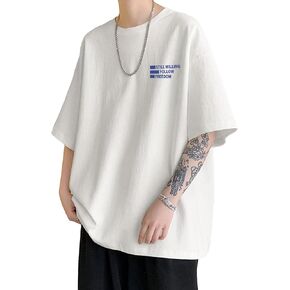 Floerns Men's Letter Graphic Print Short Sleeve Drop Shoulder Casual T Shirt
