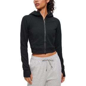 CRZ YOGA Womens Fleece Zip Up Cropped Hoodie Workout Jacket Athletic Casual Long Sleeve Sweatshirts with Thumb Holes