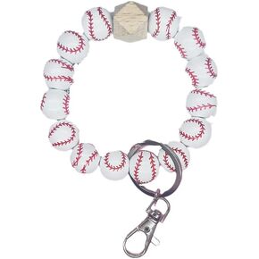 COLORFUL BLING Sports Lover Key Ring Baseball Softball Bracelet Beaded Wristlet Keychain House Car Keys Rings Holder