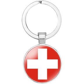vmcoatdu Switzerland National Flag Key Chain Keyring Gift Men Women Keychain Stainless Steel and Inlaid Glass Materials