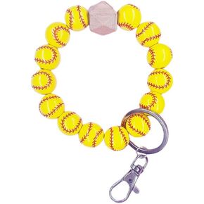 COLORFUL BLING Sports Lover Key Ring Baseball Softball Bracelet Beaded Wristlet Keychain House Car Keys Rings Holder