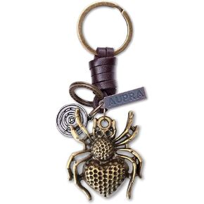 AuPra Spieces KeyChain Gifts Women & Men Leather Spiders KeyRing Home Car Door Keys Holder Lizards Present