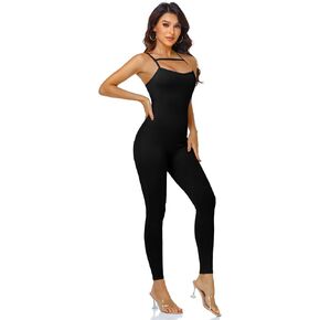 VUTRU Womens Sexy Flare Jumpsuits Halter V Neck Bodycon Full Length Long Pants Sleeveless Wide Leg Ribbed Playsuit