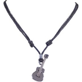 BlueRica Guitar on Adjustable Black Cord Necklace (Chrome Finish)