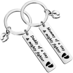 CENWA NICU Dad NICU Mom Gift Mommy/ Daddy Of A Tiny Mighty Fighter Keychain Set New Born Gift Fathers Day Mothers Day Gift