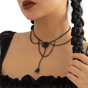 Kenjudess Gothic Black Spider Pendant Choker Necklace Multi-Layered Spider Charm Pendant Necklace Hip Hop Rock Necklace for Women and Girls