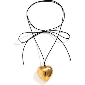 Layered Love Choker Necklaces Collar Wax Braided Cord Heart Pendant Necklace Chain Jewelry for Women and Girls