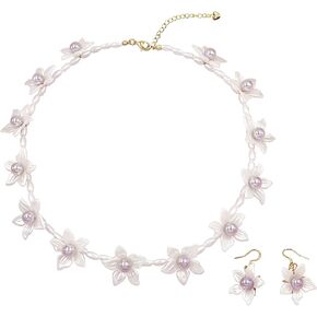 Hug & Love Daisy Flower with Hot Pink Pearls Choker Necklace and Earrings Set for Women, Fashion Statement Floral Collar Short Necklace, Summer Beach Chokers
