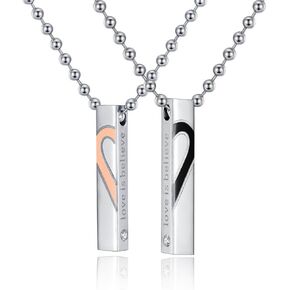 Uloveido Titanium Square Vertical Bar Pendant Chain Mathing Initial Necklace for Couples Engraved Love is Believe, Birthday Gift Ideas for Him and Her KS797