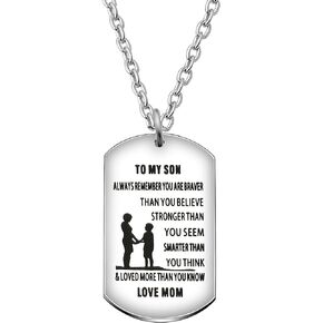 AGR8T Pendant Necklaces Son Birthday Graduation Gifts from Mom Stainless Steel - to My Son You are Braver Stronger Smarter Than You Think