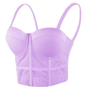 ELLACCI Women's Mesh Bustier Crop Top Push Up Corset Tops Bra Purple