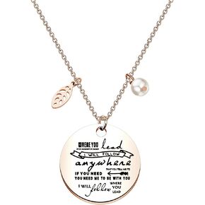 Zuo Bao Where You Lead I Will Follow Hand Stamped Pendant Necklace and Keyring for Mother and Daughter