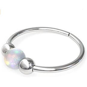 Sterling Silver Simple Nose Ring - 20 Gauge Thin Silver Nose Rings - Tiny Nose Piercing White Opal - Seamless Silver Beads Hypoallergenic Nose Hoops Women Men Unisex - Delicate 8mm Diameter 0.3 Inches Small Nose Piercings - Tiny Handmade Body Jewelry