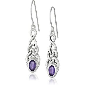 Sterling Silver Gemstones Celtic Knot Linear Drop Earrings