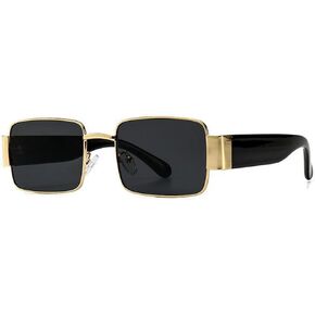 Rectangle Gold Frame Dark Black Tint Hip Hop Sun Glasses Y2K Trendy 90's Retro Fashion Square Shades Unisex Polarized Rectangular Vintage Sunglasses For Men Women