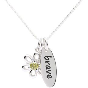 Girls Sterling Silver Brave Necklace with Daisy Flower Charm for Todders, Kids, Children, or Tweens