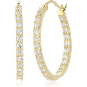 Amazon Collection 925 Sterling Silver Round Prong-Set AAA Cubic Zirconia Hoop Earrings (.9" Diameter) (1 cttw)