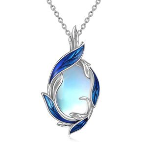 LUHE Moonstone Feather Necklace Sterling Silver Feather Pendant Necklace Jewelry Christmas Gifts for Women Teen Girls