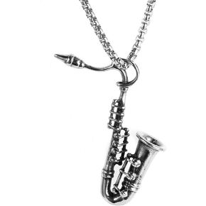 PAMTIER Unisex Stainless Steel Saxophone Musical Instruments Pendant Punk Necklace