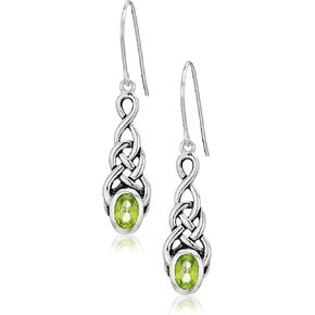 Sterling Silver Gemstones Celtic Knot Linear Drop Earrings